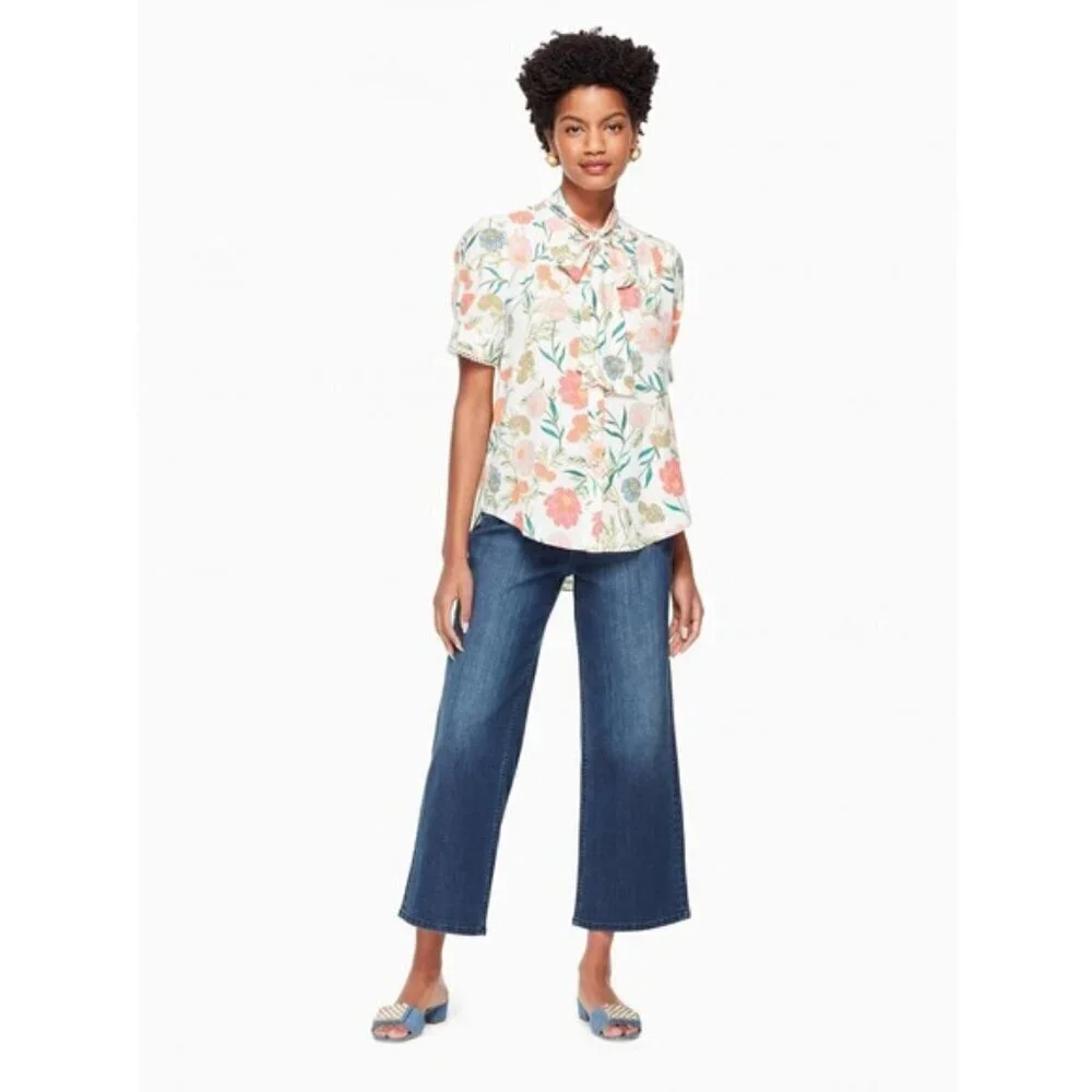 💕KATE SPADE💕 Blossom Tie Neck Blouse ~ Picnic Perfect Floral Print Small